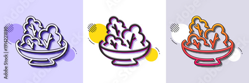Salad line icon. Halftone dotted pattern. Gradient icon with grain shadow. Diet kcal sign. Low calories food symbol. Line salad icon. Various designs. Vector