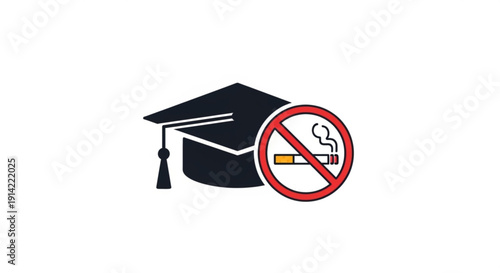 Graduation cap with no smoking sign symbolizing healthy education and a smoke free campus lifestyle