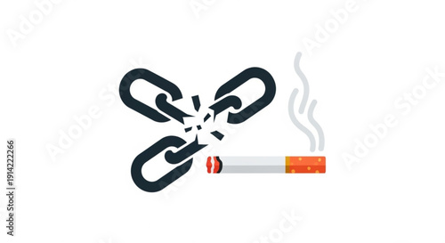 Smoking cessation concept with broken chain and cigarette symbolizing freedom from nicotine addiction and healthy lifestyle choices