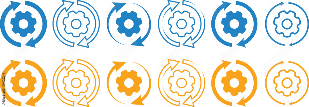Obraz premium Sync process and workflow icon set. data synchronization symbols, arrows and cycle line art, professional vector illustration. minimalist technology and data flow design elements. 