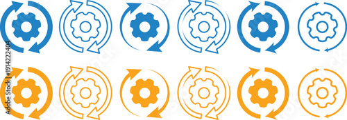 Sync process and workflow icon set. data synchronization symbols, arrows and cycle line art, professional vector illustration. minimalist technology and data flow design elements.
