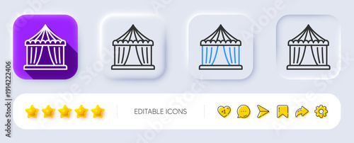 Amusement park tent line icon. Neumorphic, Flat shadow, 3d buttons. Circus tickets office sign. Line circus tent icon. Social media icons. Vector