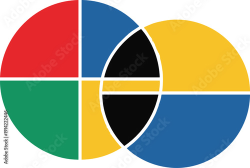 Abstract overlapping circle infographic diagram with four color segments isolated on white background modern vector illustration