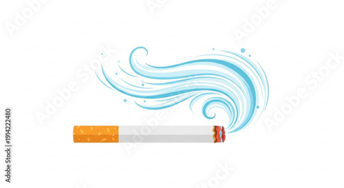 Cigarette with blue smoke swirling out symbolizing quitting smoking and freedom from addiction