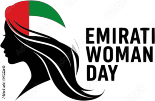 Emirati Women's Day Celebration Graphic with Woman Profile and UAE Flag, Concept of National Pride, Female Empowerment in the United Arab Emirates, and Cultural Identity Vector Illustration