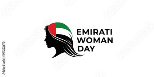 Emirati Women's Day Celebration Graphic with Woman Profile and UAE Flag, Concept of National Pride, Female Empowerment in the United Arab Emirates, and Cultural Identity Vector Illustration