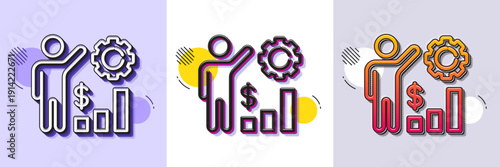 Employees wealth line icon. Halftone dotted pattern. Gradient icon with grain shadow. Work results sign. Money chart symbol. Line employees wealth icon. Various designs. Vector