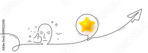 Healthy face skin line icon. Continuous line with share plane. Good care sign. Like symbol. 3d star in speech bubble. Healthy face single line ribbon. Loop curve pattern. Vector