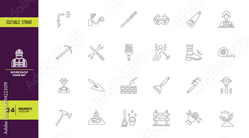 Repair, maintenance line icon set. Outline icon collection. Editable stroke. Vector illustration