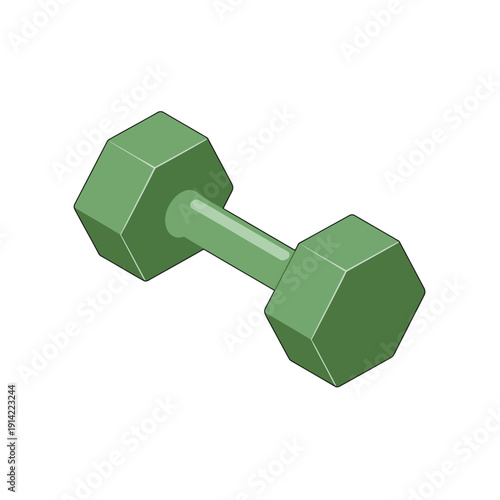 Green dumbbell weightlifting equipment for fitness and exercise routine