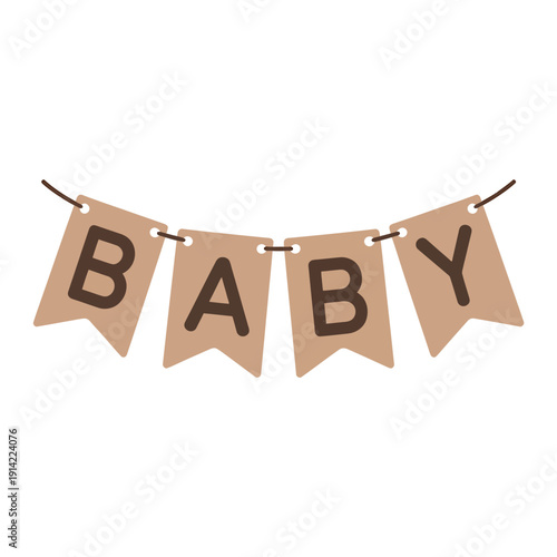 Brown paper banner with baby flags on a string  festive decoration