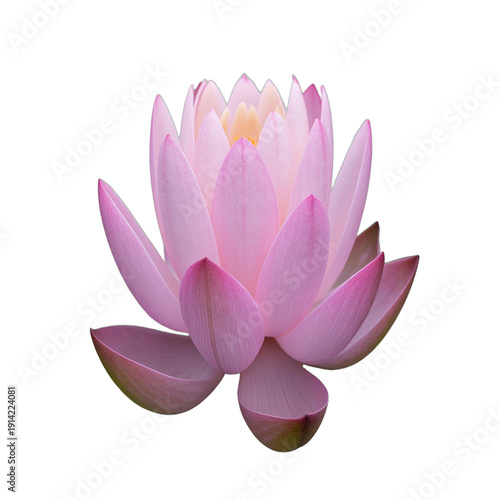 A beautifully detailed pink lotus flower with intricate petals isolated on transparent background