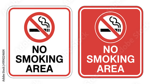 No smoking signs with red circle and line through cigarette icons  warning and information signs