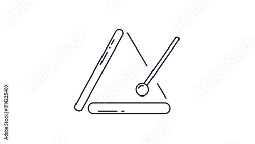 Simple line icon of a musical triangle instrument with a beater ready to produce a clear and ringing high pitch sound.