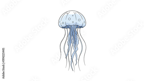 Translucent blue jellyfish with long flowing tentacles drifts gracefully through the deep and silent ocean water.