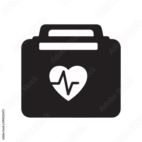 Medical first aid kit with heart rate symbol on white background