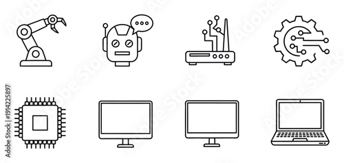 Technology Robot Arm, AI, Router, Chip, Computers, Laptop
