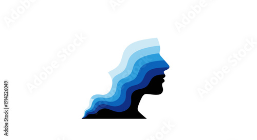 Blue wavy hair on woman head.