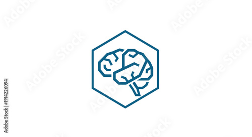 Brain Icon Inside Hexagon Shape.