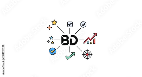 Business Development Concept with Icons and Arrows.