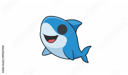Funny Baby Blue Shark Mascot Cartoon Vector Illustration on Solid White Background