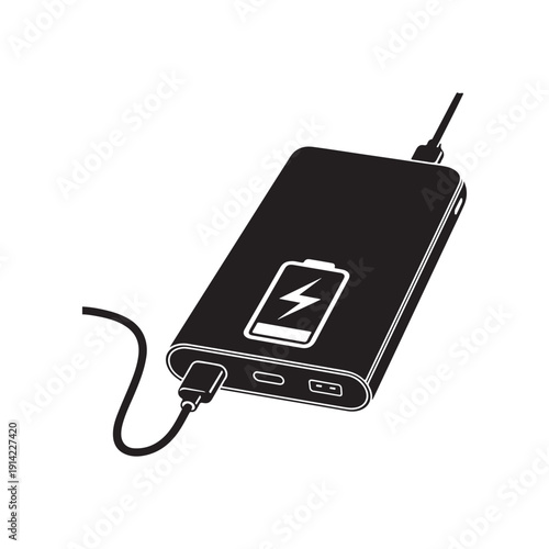 Portable power bank being charged and ready to charge devices