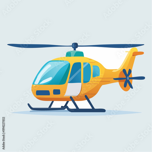 Yellow helicopter illustration on a light blue background for aviation and transport themes
