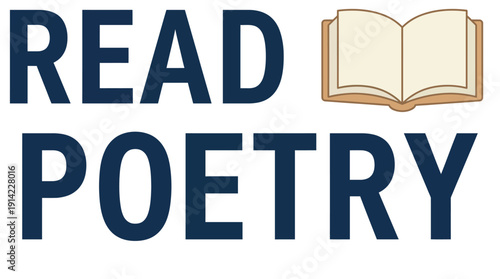 Read Poetry Quote with Open Book Illustration for Education, Literature & Learning in Flat Cartoon Style, Dark Blue and Cream Simple Vector Graphic