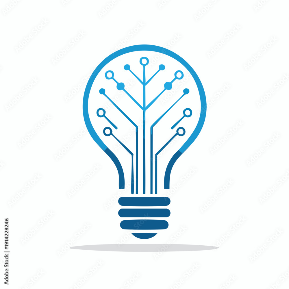 Fototapeta premium Digital light bulb concept with integrated circuit board design, symbolizing innovation, technological advancement, artificial intelligence, and connected future solutions for smart ecosystems