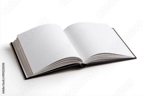 Hardcover book with blank cover mockup isolated on white background, clean studio lighting, product style photography, copy space
