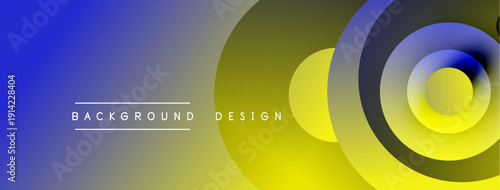 Abstract gradient background. Blue transitions to yellow. Circles overlap creating dynamic visual effect. Text reads background design.