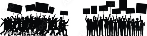 Vector illustration of protest silhouette collection—symbols for activism, civic engagement, public demonstration, social justice, unity, freedom, collective action, and artistic representation