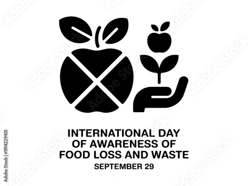 International Day of Awareness of Food Loss and Waste campaign logo with apples and hand