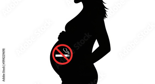 Pregnant woman silhouette with no smoking sign on belly healthy pregnancy concept