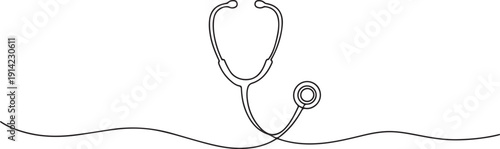 Continuous one line drawing of stethoscope freehand drawn picture silhouette, Doctors day concept, Art icon drawing vector