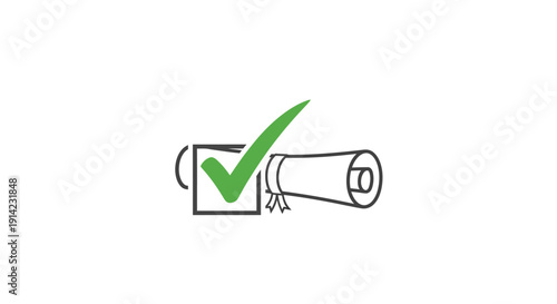 Certificate with Green Checkmark and Scroll.
