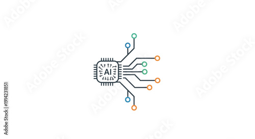 Central Microchip with Colored Circuit Connections.