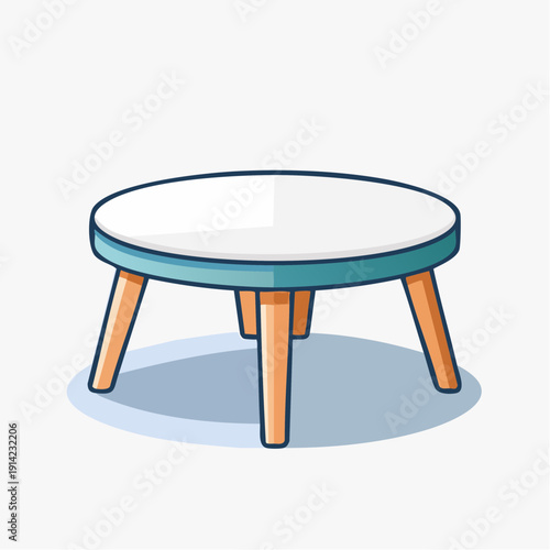 Modern Round Coffee Table with Wooden Legs - Minimalist Home Furniture Illustration
