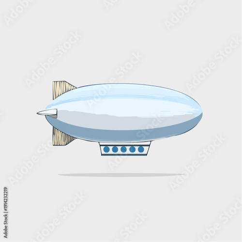Blue blimp with passenger cabin, a vintage airship for transportation and advertising