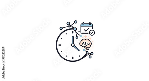 Clock with calendar and reminder icons.