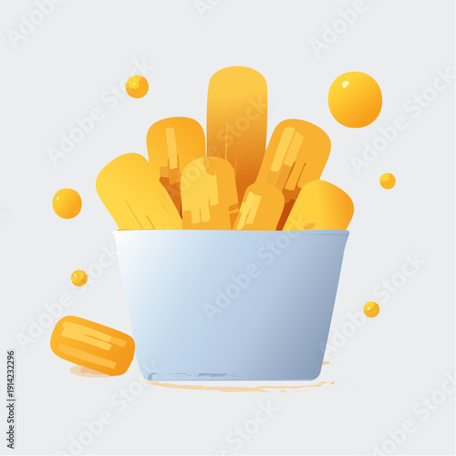 Delicious French Fries in a Blue Bucket with Yellow Bubbles - Food Photography