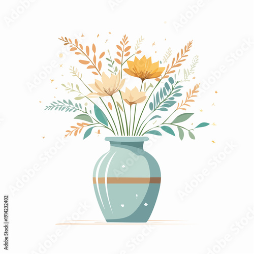 Elegant vase filled with delicate wildflowers and greenery, a perfect decorative accent