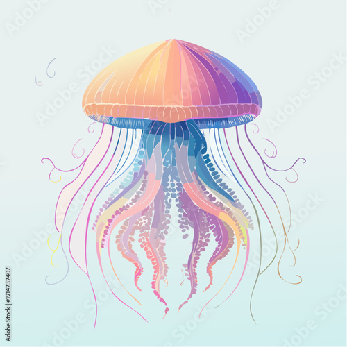Vibrant illustration of a colorful jellyfish gracefully floating in serene ocean waters