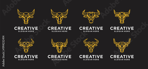 A collection of Mighty Bull logos, a symbol of strength and courage
