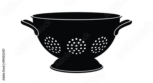 Black silhouette of a colander with two handles against a white background