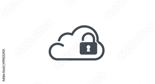 Cloud Security Lock Protection Icon Symbol.