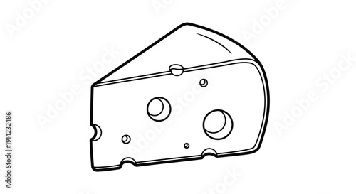Black line drawing of a wedge of cheese with holes on a white background