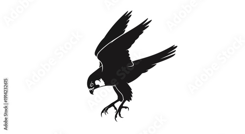 Black silhouette of an eagle in mid-dive with outstretched wings and sharp claws, minimalist flat design