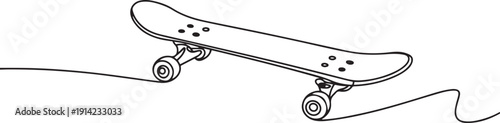 Continuous one line drawing of skateboard on street road. One line drawing illustration of skateboard. one line Art icon drawing vector
