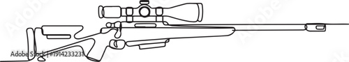 Continuous one line drawing of sniper rifle. One line drawing illustration of army weapon sniper. one line Art icon drawing vector